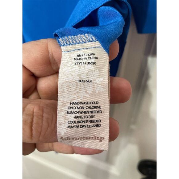 Soft Surroundings Women's XS Petite Blue 100% Silk Button-Up Shirt 3/4 Sleeve - Picture 12 of 14